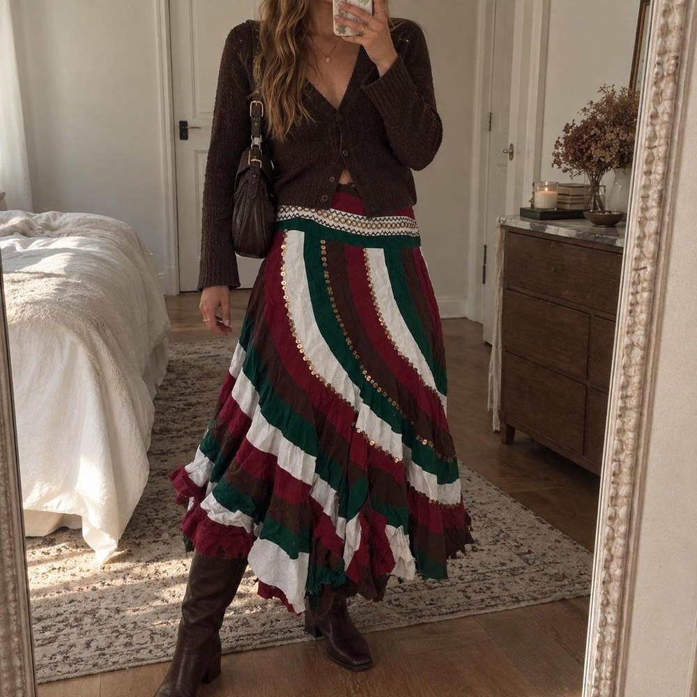 90s boho patchwork maxi skirt Corrina size xl but fits like a medium